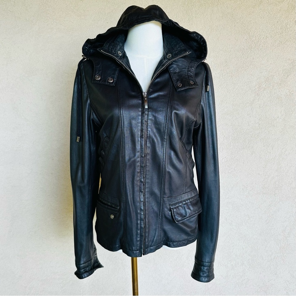 West Coast Leather Black Leather Jacket / Detachable Hood